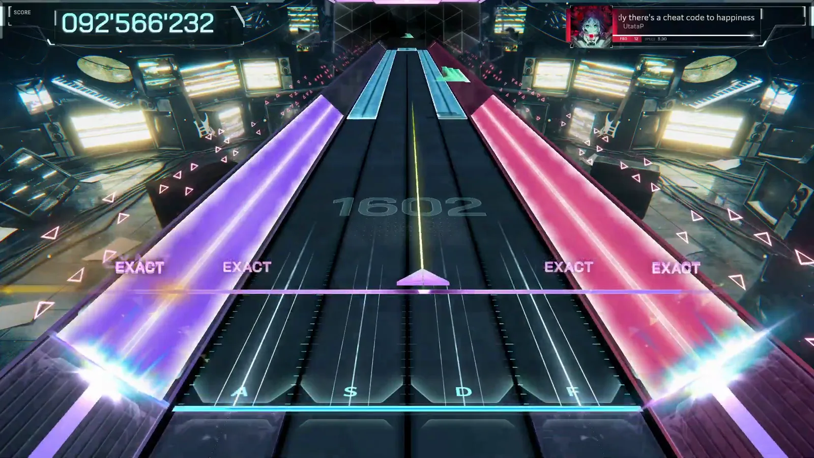 Violet and red side rails flank the highway at 092'566'232 with four EXACT judgements in Dotori's Apparently FBD 12 run