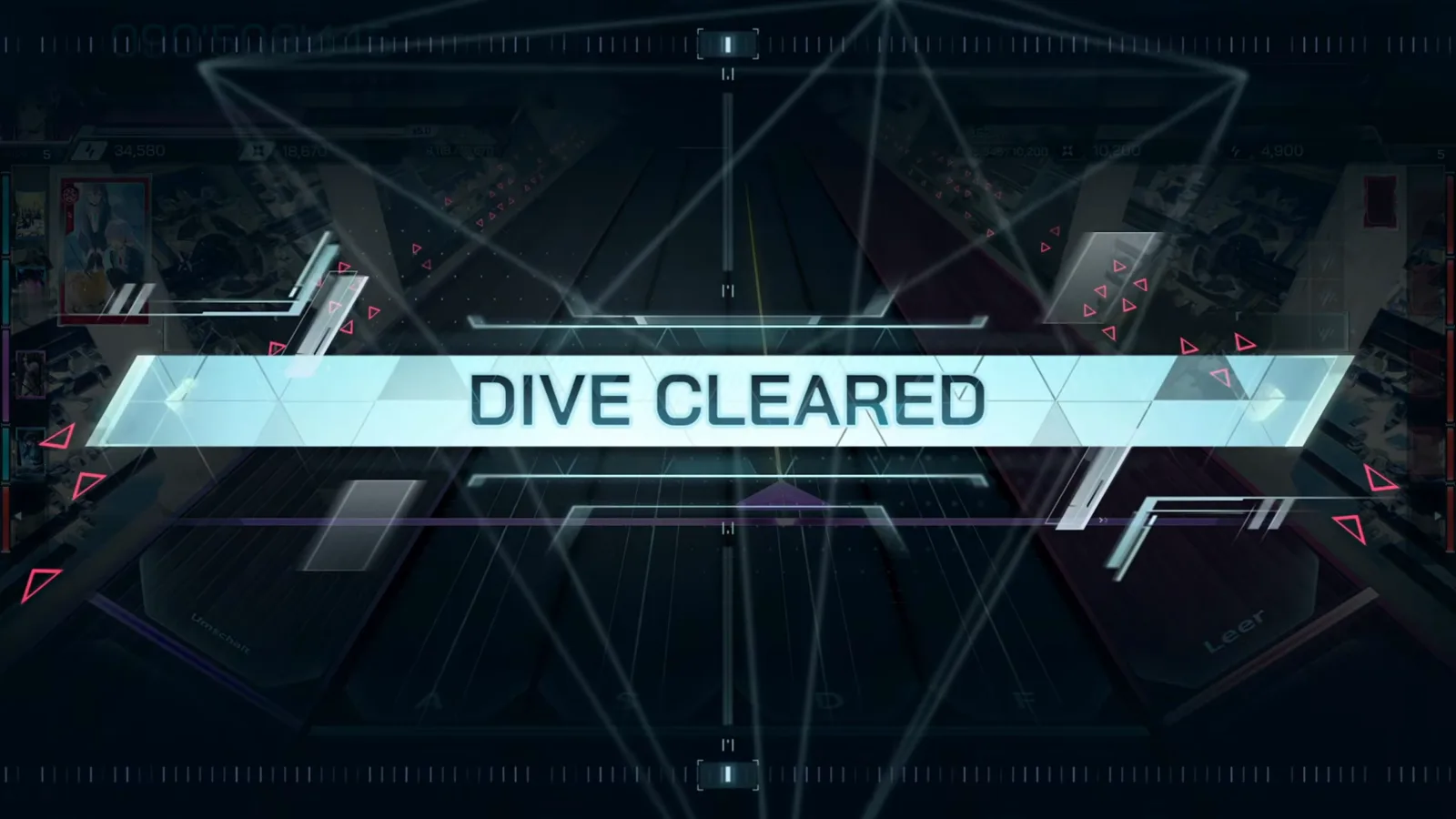 The DIVE CLEARED banner In Falsus DIVE CLEARED banner over the darkened Chronomia ULT 10 highway with the in-play HUD frozen at 090'508'445