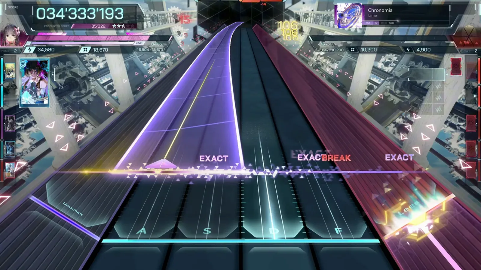 The sweep that drops a BREAK In Falsus Chronomia ULT 10 giant violet sweep filling the left half of the highway with a red BREAK posting between two EXACT judgements at 034'333'193