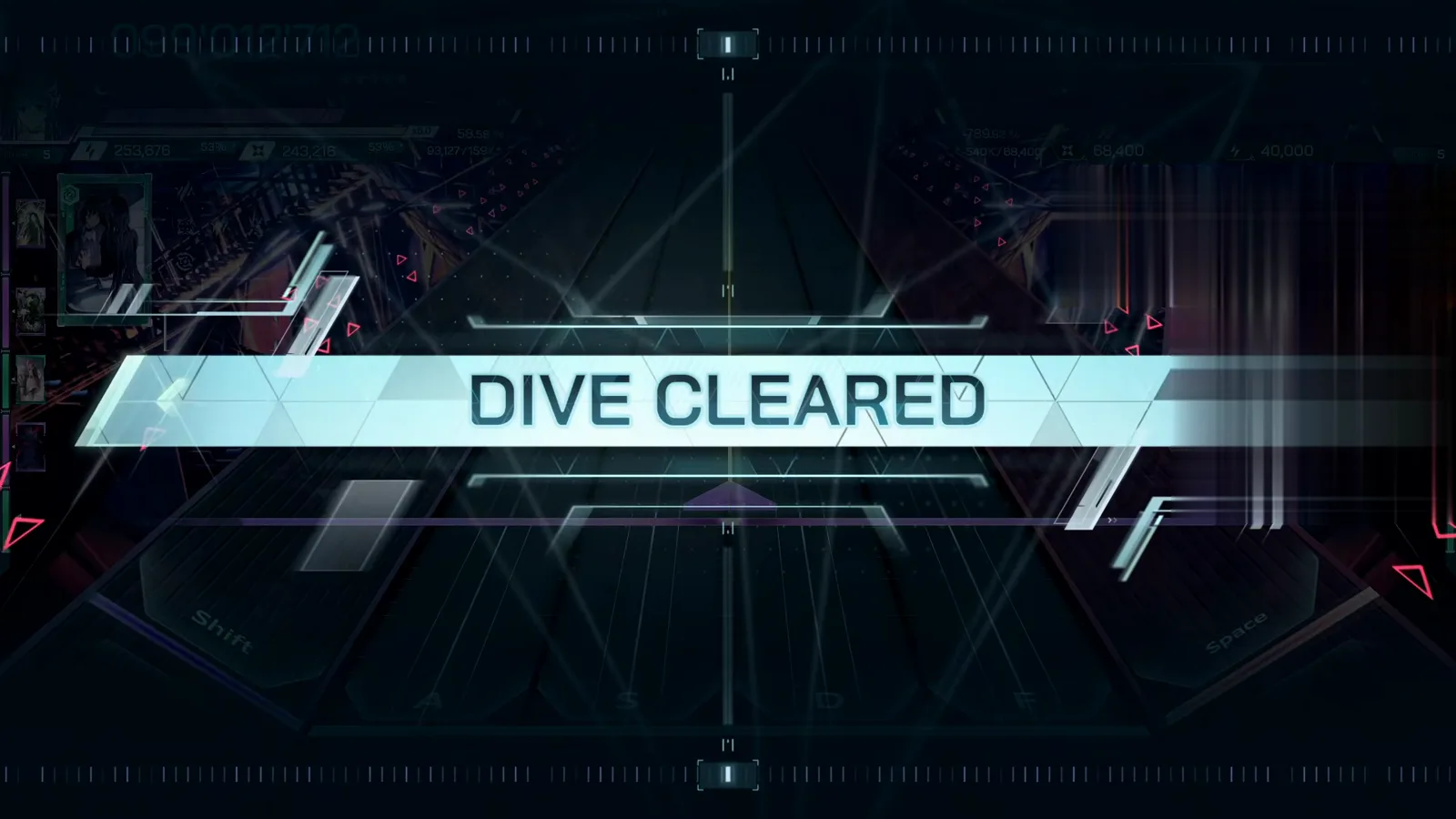 DIVE CLEARED banner over the dimmed highway, HUD ghosting 099'012'712 — Chronophobia FBD 14 ends cleared, not perfect