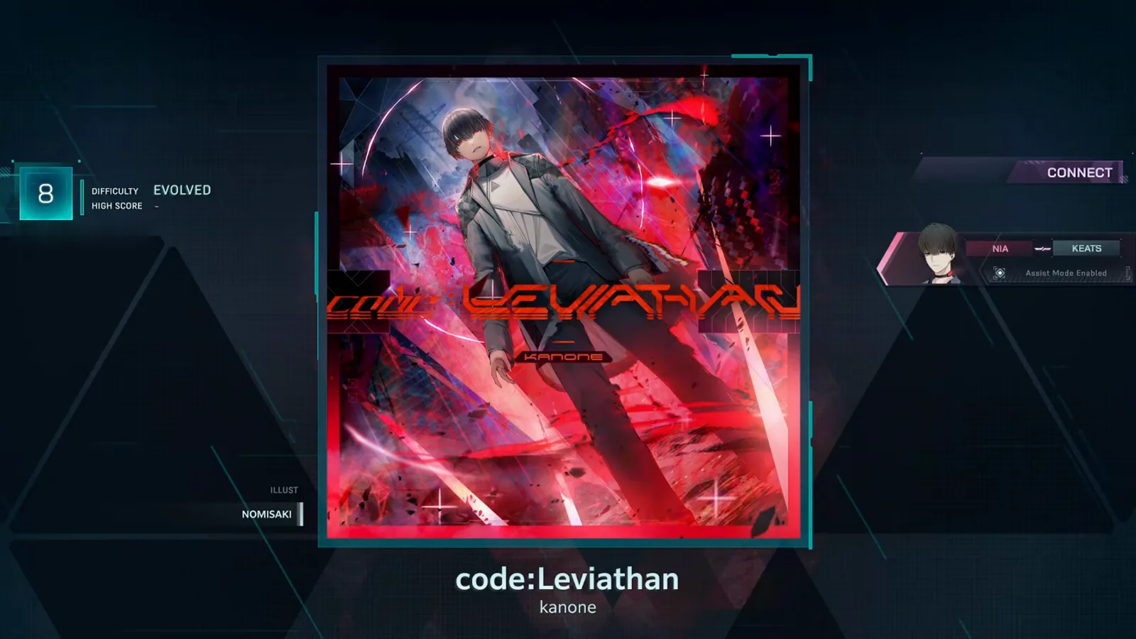 Detail screen · EVOLVED 8 In Falsus stamps code:Leviathan's detail screen DIFFICULTY EVOLVED 8 with a blank HIGH SCORE field.