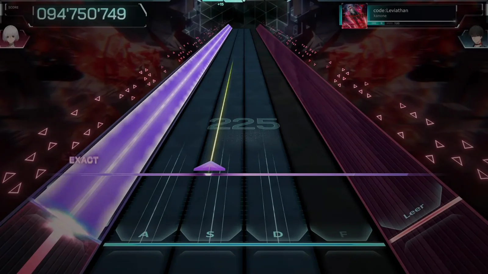 Endgame · combo 225 Hugging the left rail in In Falsus, the endgame hold carries the link counter to 225.
