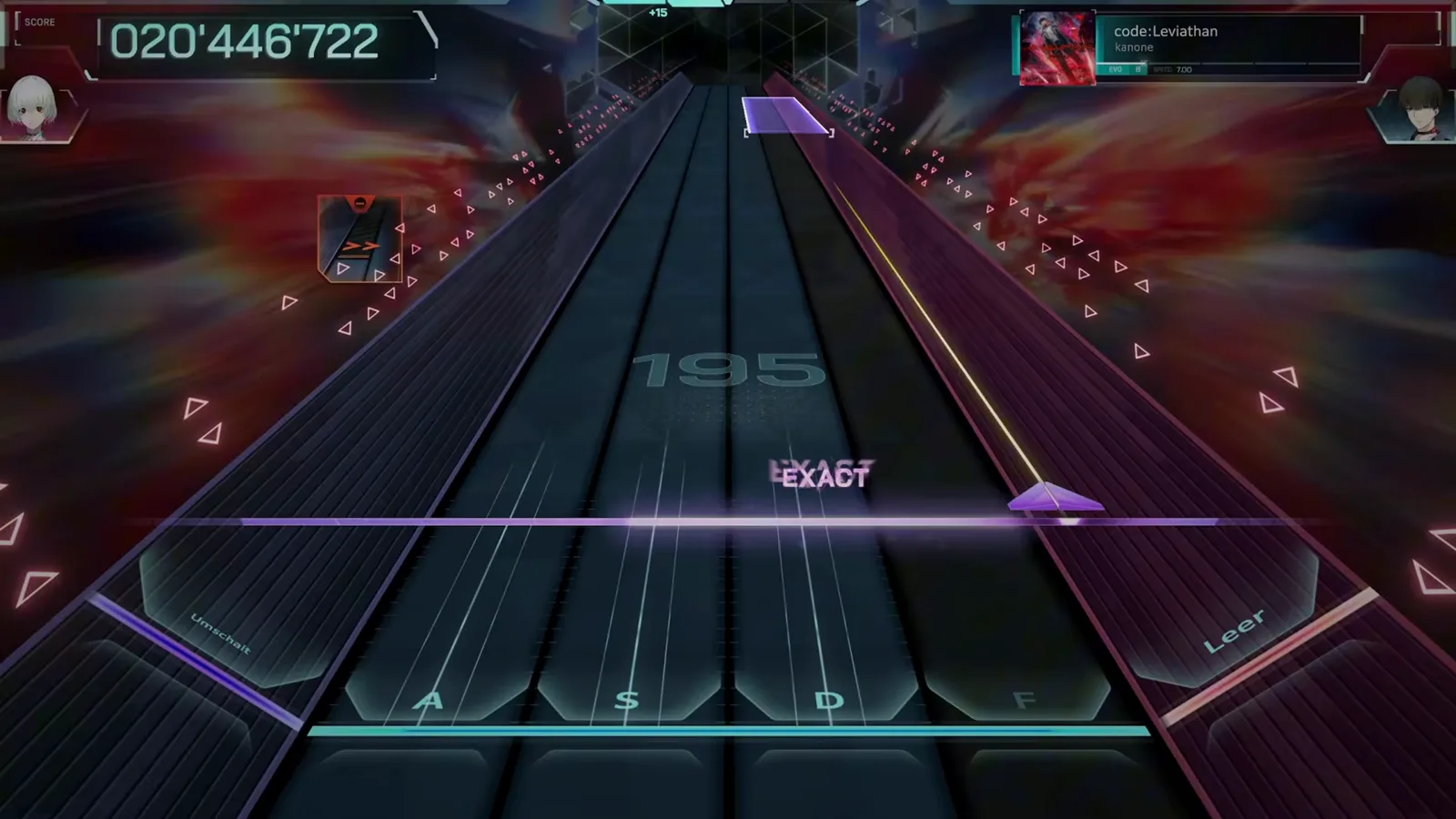 Recovery · combo 195 Recovery confirmed: an EXACT tag holds in In Falsus while the combo counter climbs to 195.