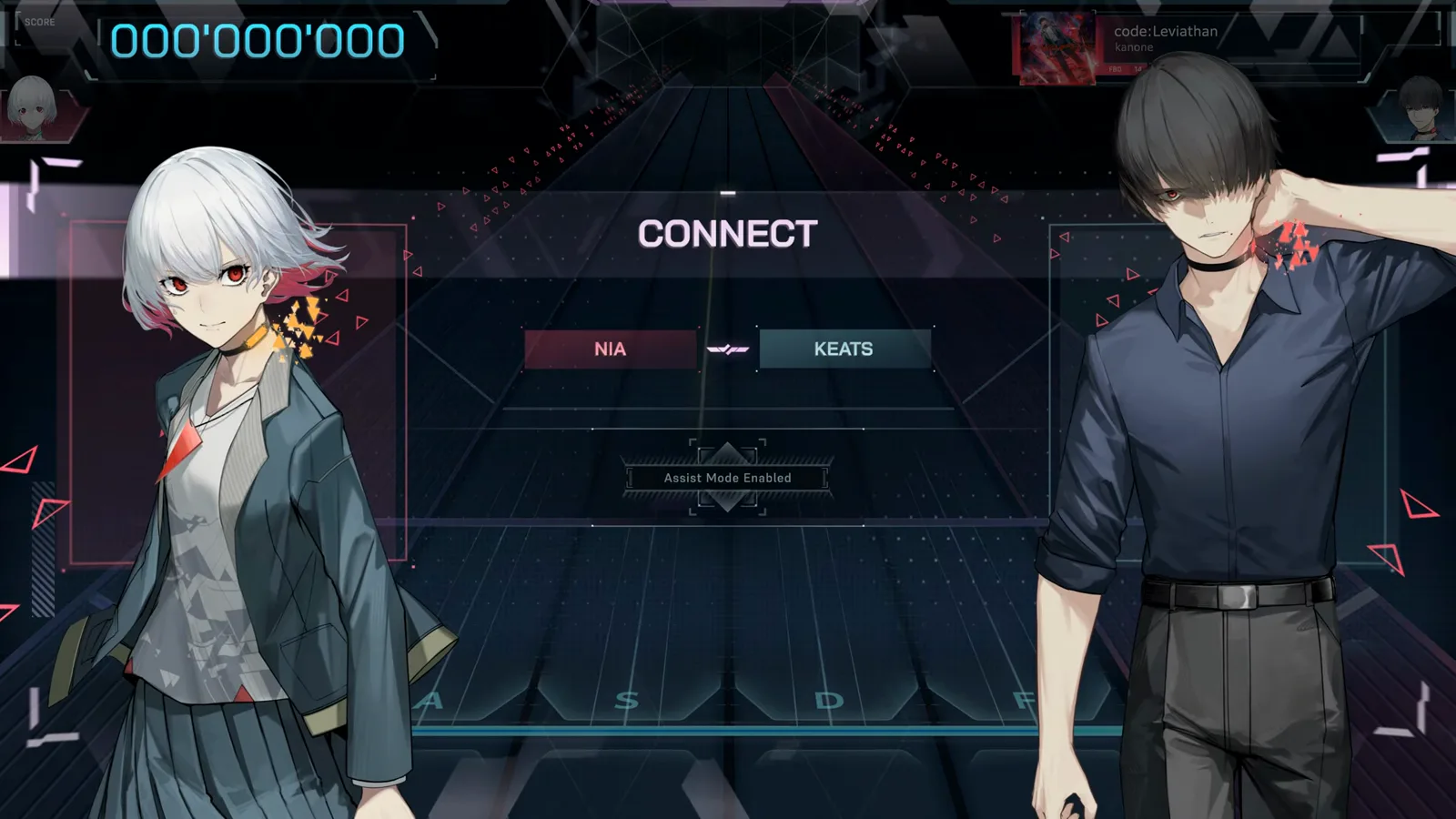 이번 code:Leviathan 러닝의 CONNECT 파트너 선택이 인 폴서스에서 열리고, NIA와 KEATS 일러스트가 양쪽에서 마주 본다