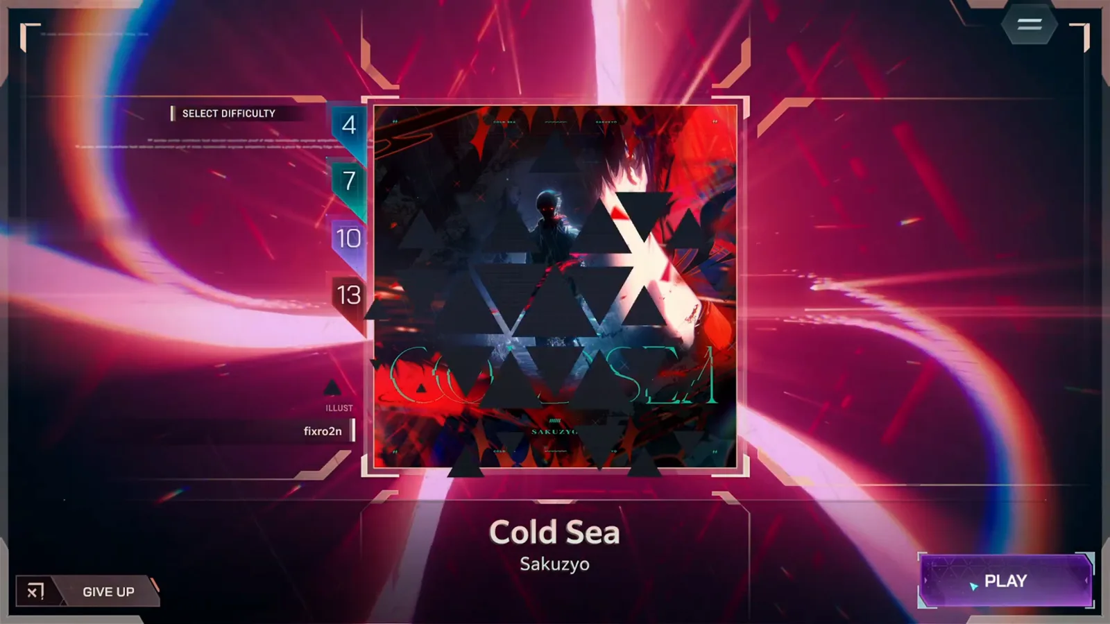 In Falsus Cold Sea song detail screen with the SELECT DIFFICULTY rail reading 4, 7, 10, 13 and ULT 10 bracketed for the ULTIMATE chart