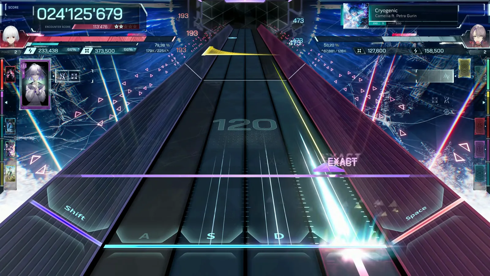 White-hot hold stream burning down the F lane with a gold burst in In Falsus Cryogenic EVO 5