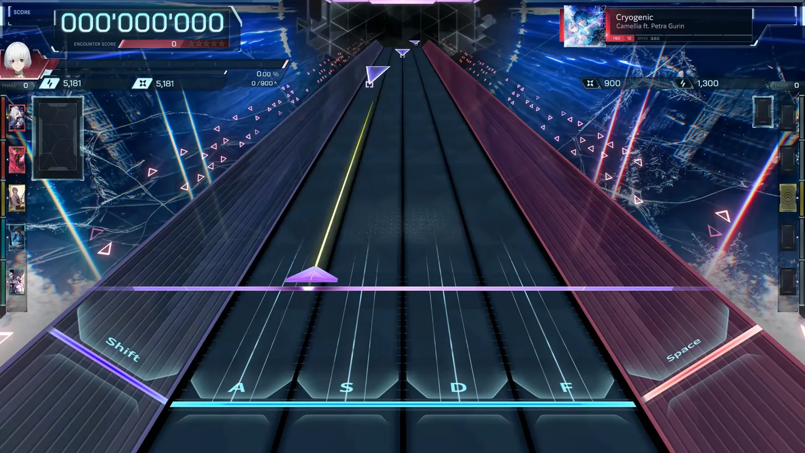 Highway staged, FBD 12 at SPEED 3.60 In Falsus Cryogenic FBD 12 staged highway at 000'000'000, red FBD 12 chip beside SPEED 3.60 on the song panel