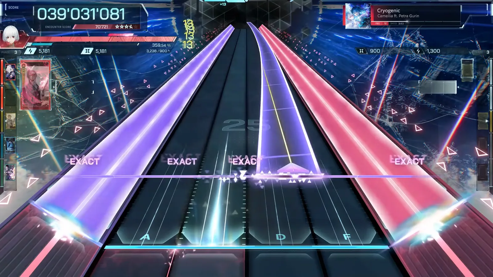 Crossing edge beams Violet and red beams crossing the Cryogenic FBD 12 highway, three EXACTs at 039'031'081 in In Falsus