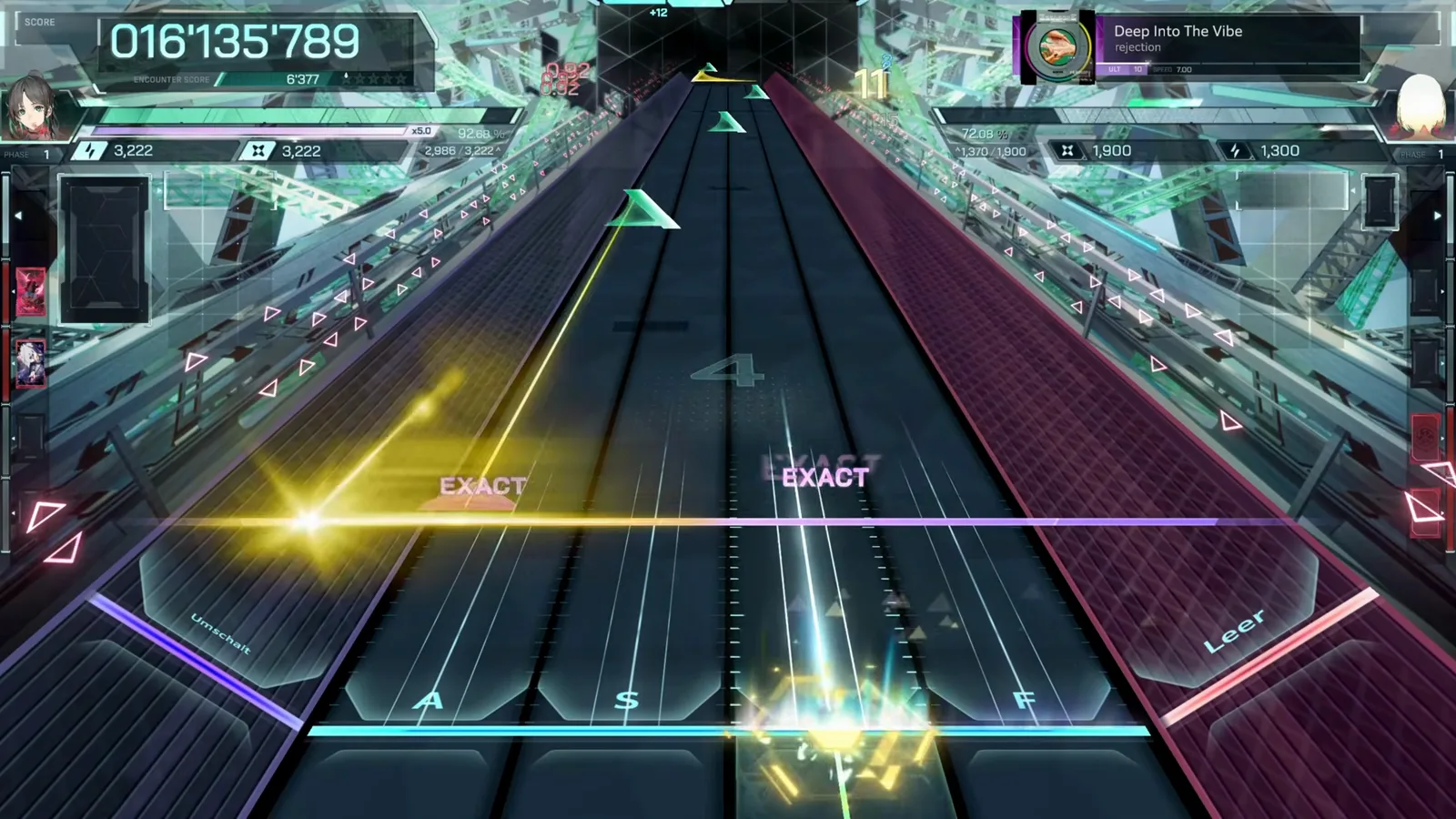 In Falsus ULT 10 gold diagonal beam landing during the x5.0 damage phase with the score at 016'135'789