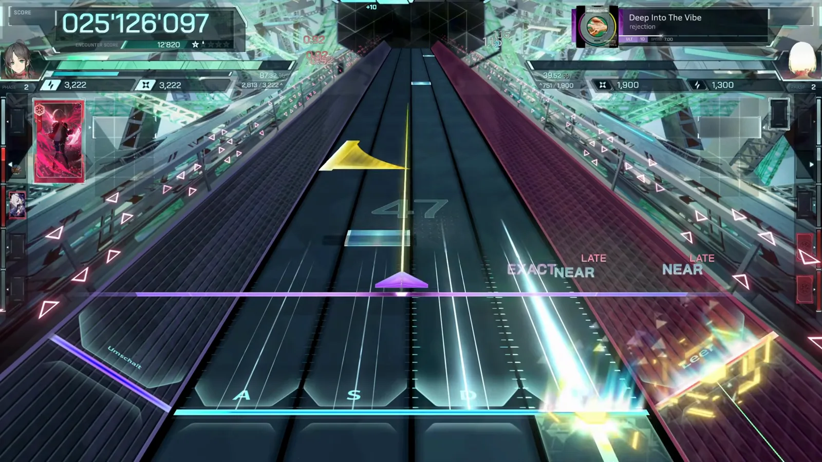 In Falsus ULT 10 gold triangle note taking a LATE NEAR judgement in phase 2 at score 025'126'097