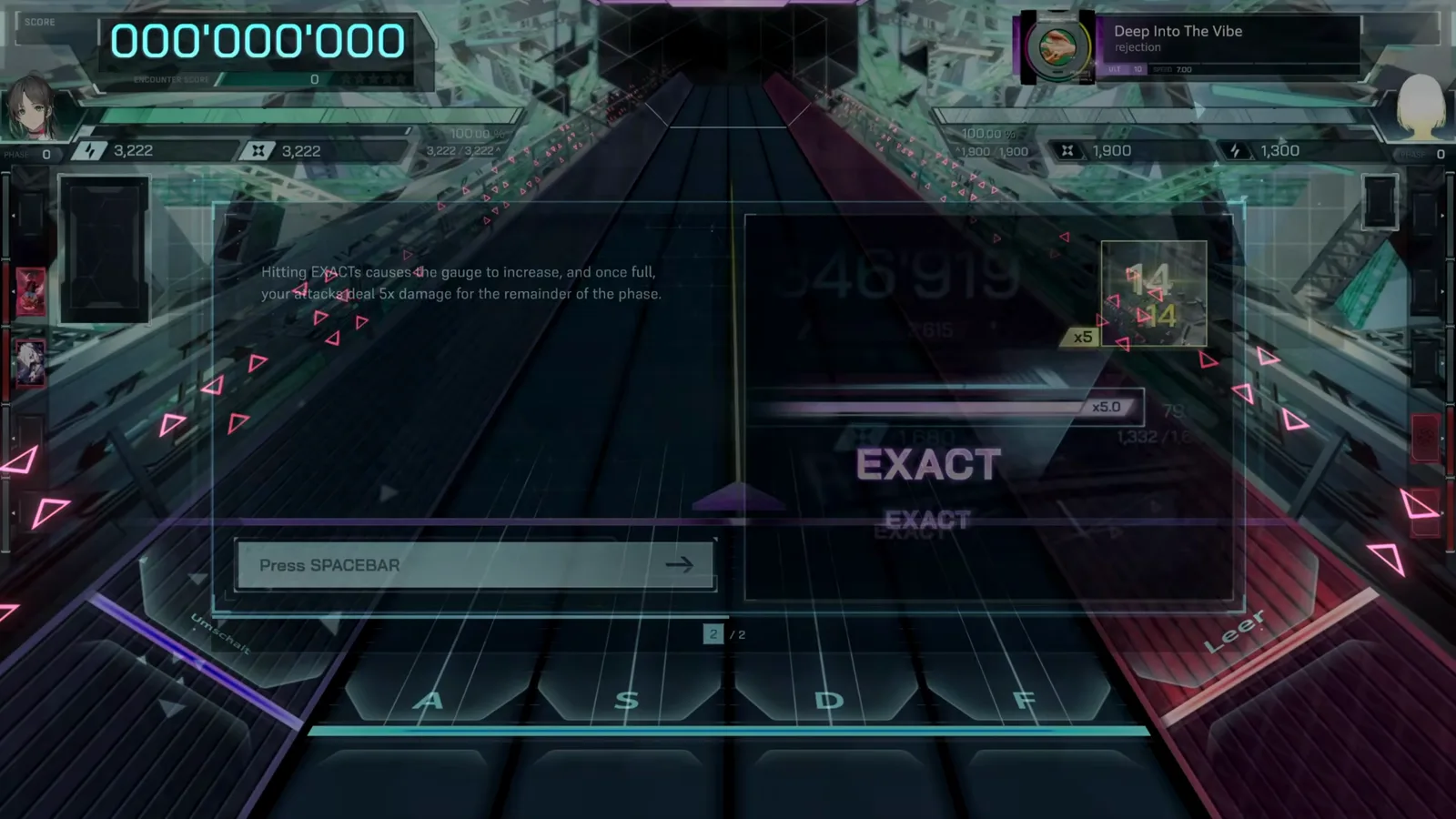 In Falsus ULT 10 tutorial panel explaining that full EXACT gauges make attacks deal 5x damage for the phase