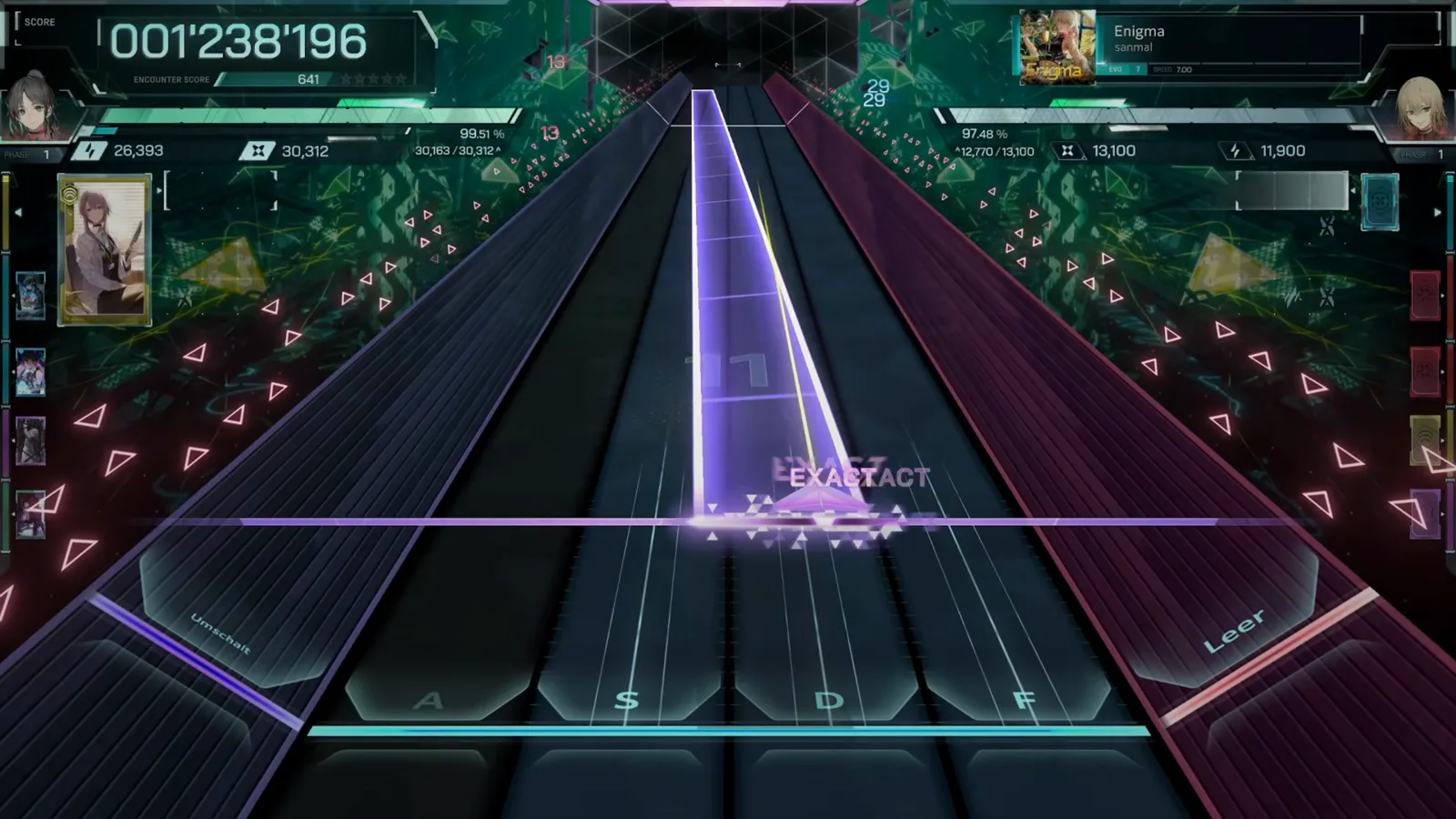 First notes of Enigma EVO 7 crossing the judgement line as the In Falsus HUD cracks to 001'238'196
