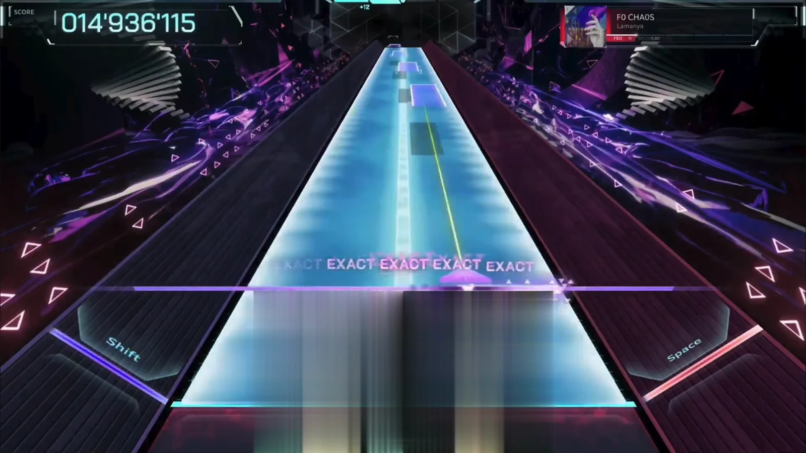 F0 CHA0S FBD 11's cyan sail wall crossing the whole highway under a five-wide EXACT row at 014'936'115