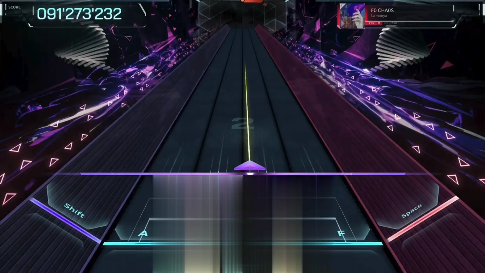 091'273'232 frozen on the empty In Falsus highway after the miss gauge ran out, centre counter at 2 — F0 CHA0S FBD 11