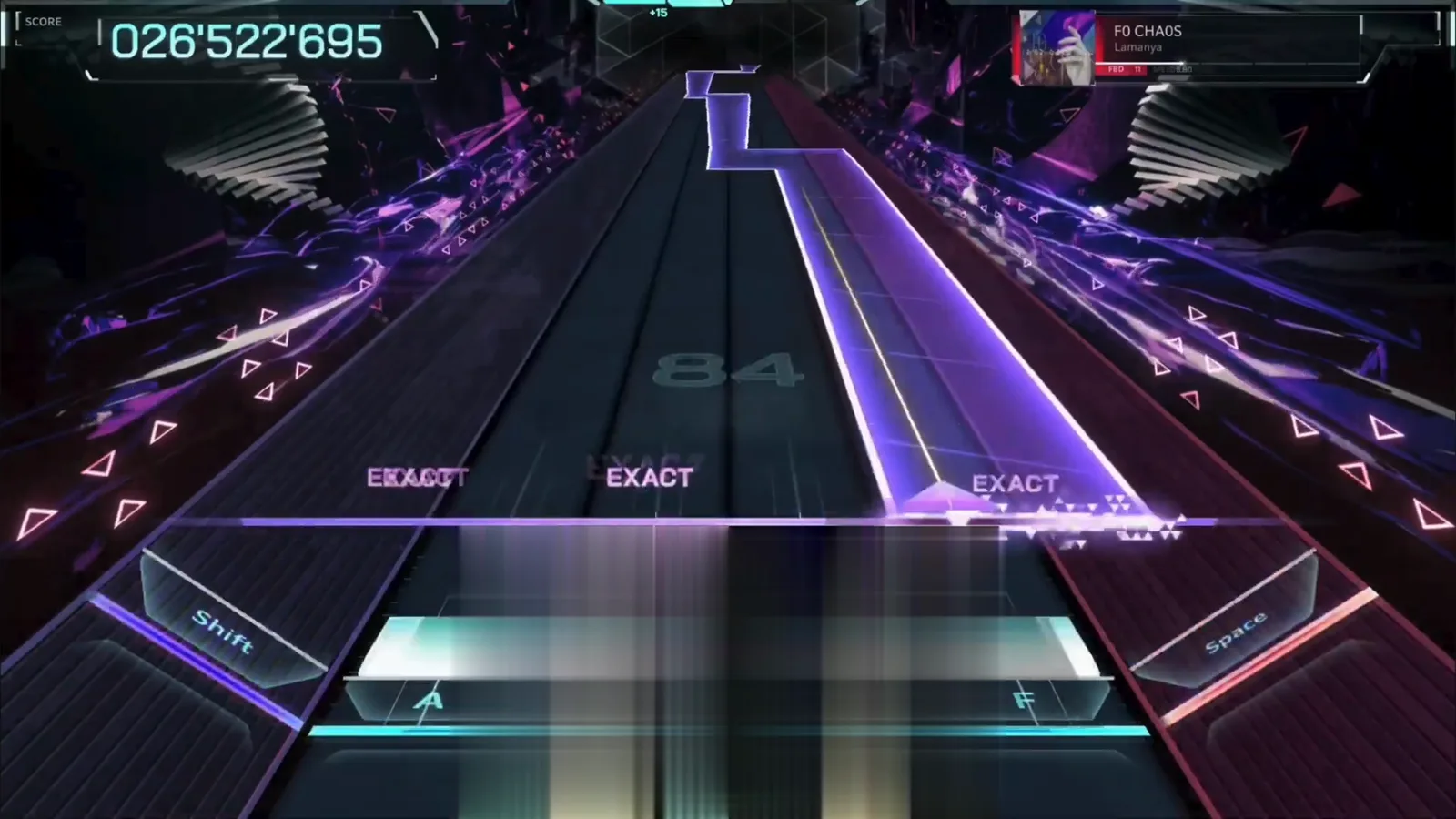 Violet hold folding across the right lanes in a staircase under EXACT EXACT EXACT at 026'522'695, F0 CHA0S FBD 11