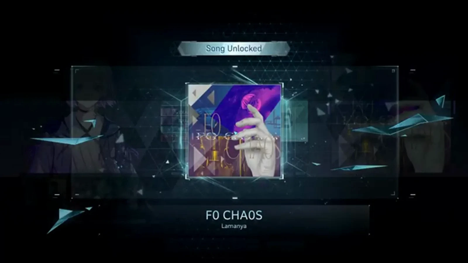 Song Unlocked F0 CHA0S Song Unlocked banner in In Falsus over Lamanya's jacket art after the ULT 9 dive
