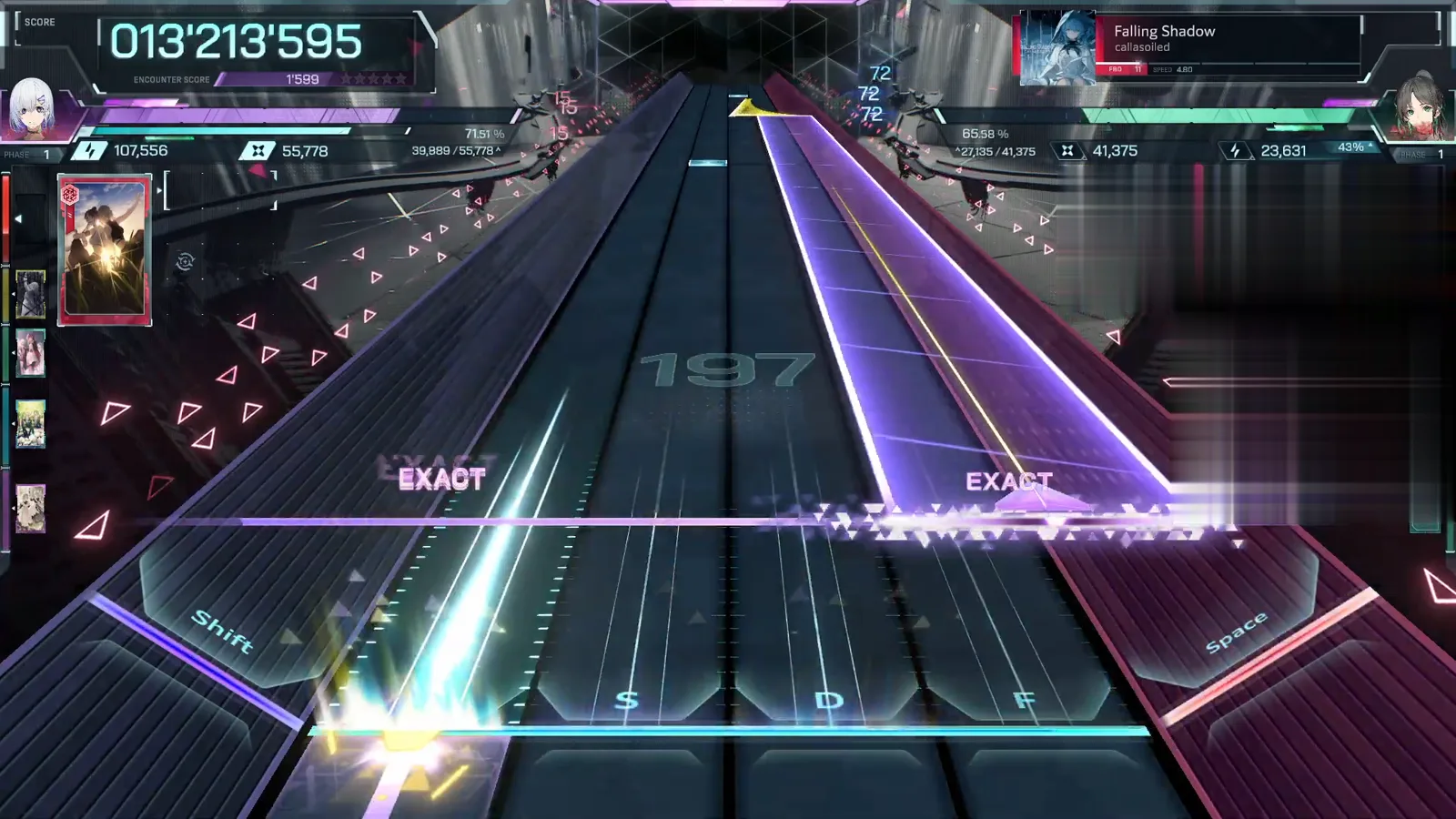 EXACT EXACT pair under the violet beam slab at 013'213'595, counter 197 — Falling Shadow FBD 11 in In Falsus