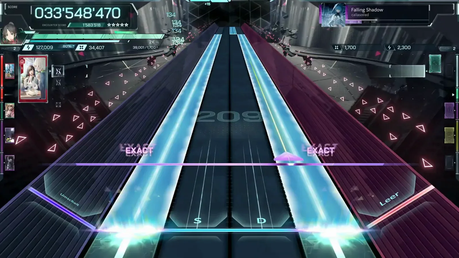 In Falsus Falling Shadow ULT 8 twin cyan beams running the full highway with EXACT judgements as the combo counter passes 205