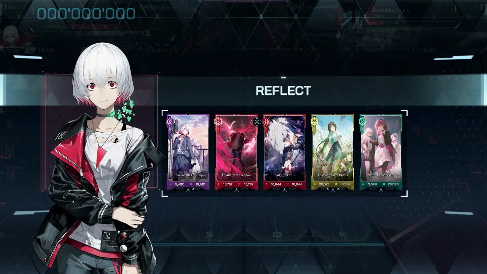REFLECT loadout In Falsus Forbidden Souls REFLECT loadout showing five cards — Underneath This Sky, An Aberrant Freedom, At The End, Lost Garden of Bonds and Natural Leadership — beside NIA