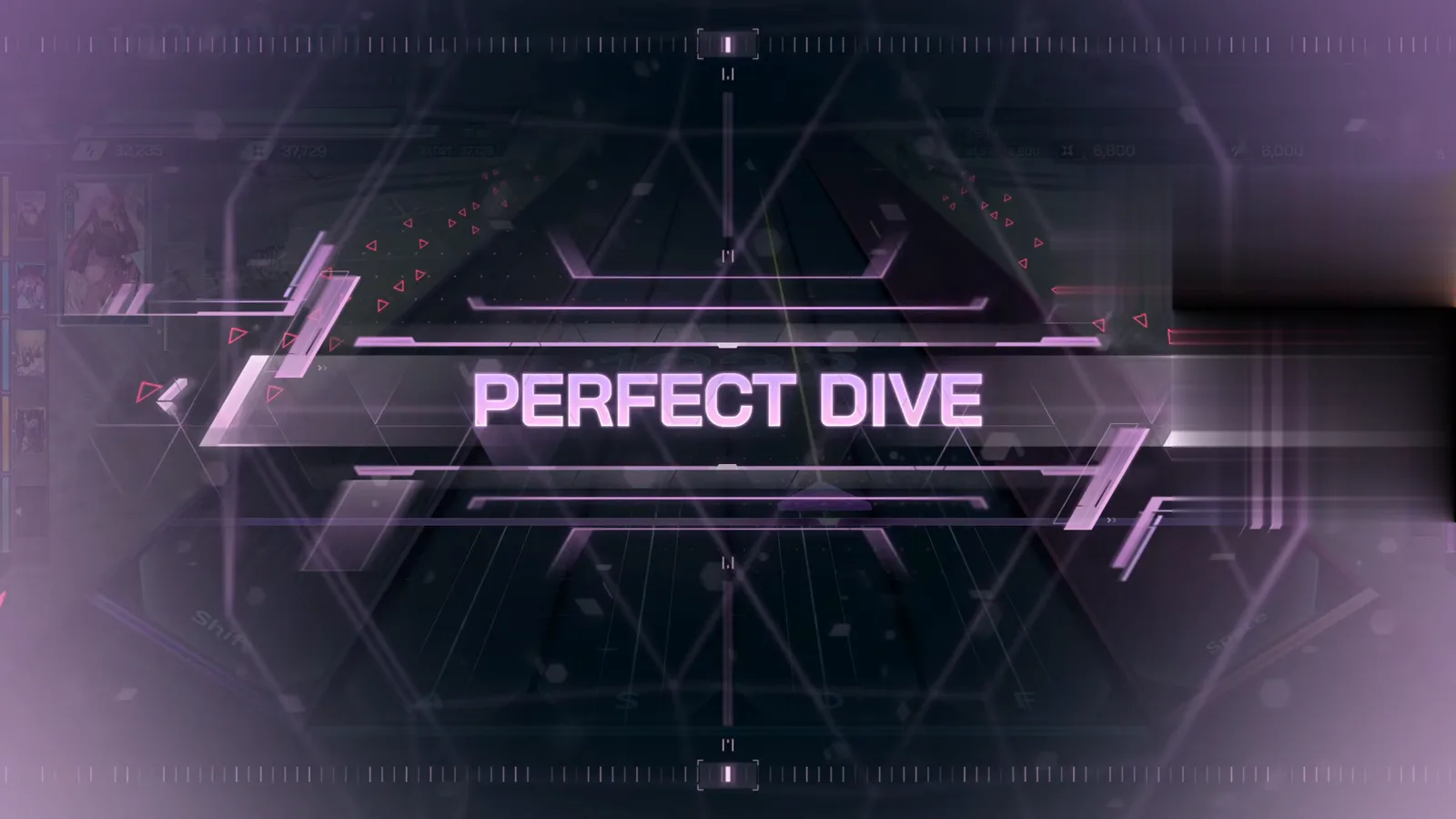 In Falsus PERFECT DIVE banner over the darkened Greyscale City highway after a run with zero NEAR and zero BREAK