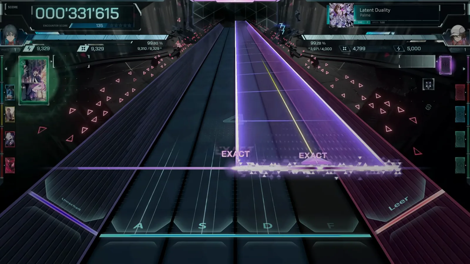 The first counter movement First notes of Latent Duality EVO 7 crossing the judgement line as the In Falsus HUD cracks to 000'331'615