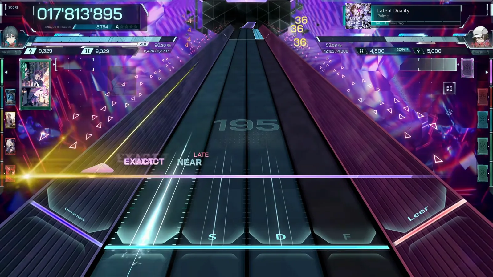 LATE NEAR at the MAX LINK peak LATE NEAR tag posting beside an EXACT on Latent Duality EVO 7 in In Falsus with the combo at its 195 peak
