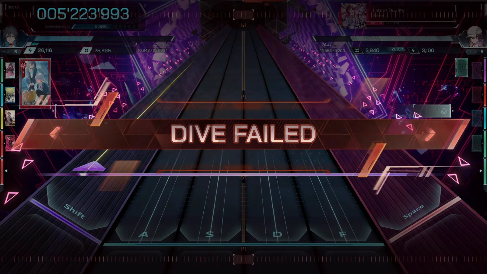 DIVE FAILED バナー インファルサスの Latent Duality チャレンジを DIVE FAILED バナーが締めくくり、最終スコア 5,223,993 で固定される