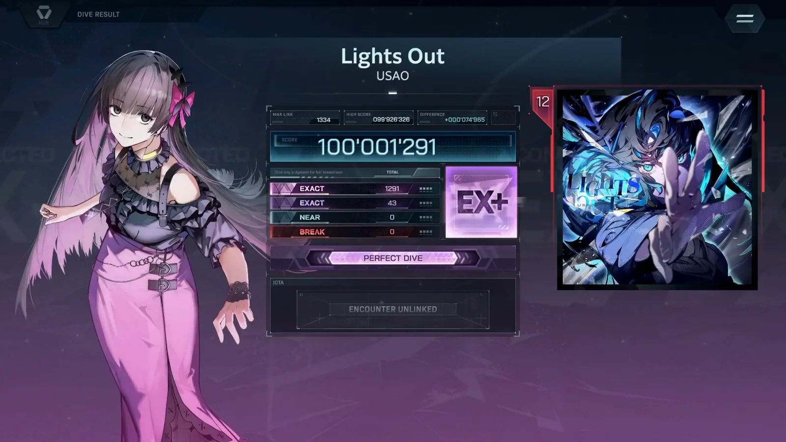 In Falsus Lights Out ULT full-height violet sail crossing a gold hold line under an EXACT EXACT row at 010'581'994