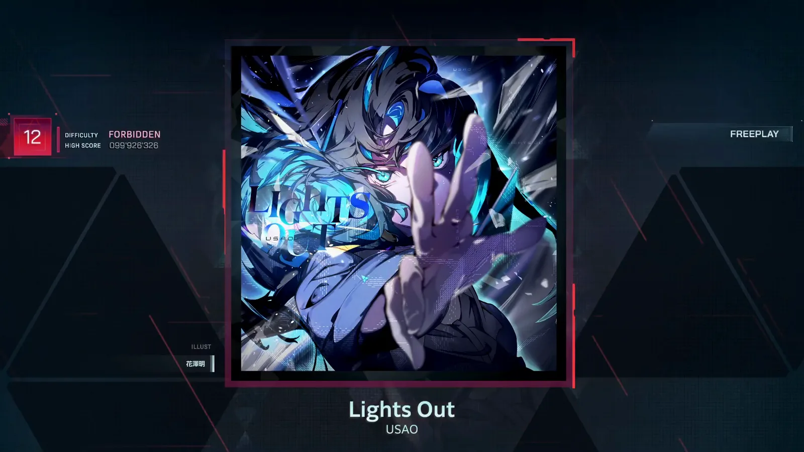 In Falsus song screen staging USAO's Lights Out at DIFFICULTY ULTIMATE 10 with the HIGH SCORE still a dash