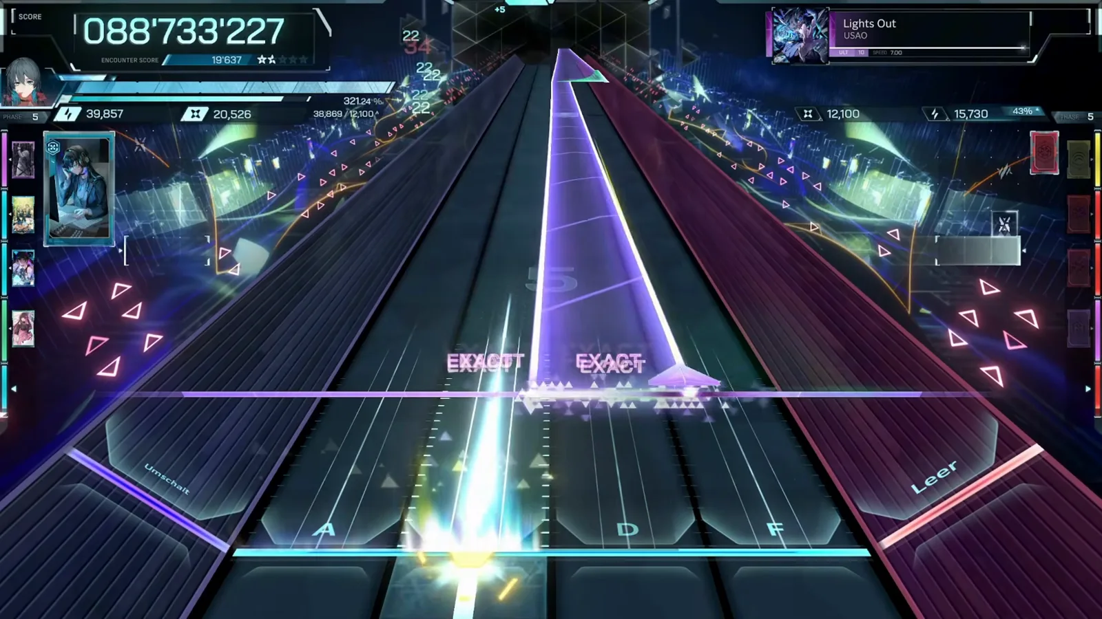 In Falsus Lights Out ULT full-length violet hold sail with three EXACTs at 088'733'227 entering PHASE 5