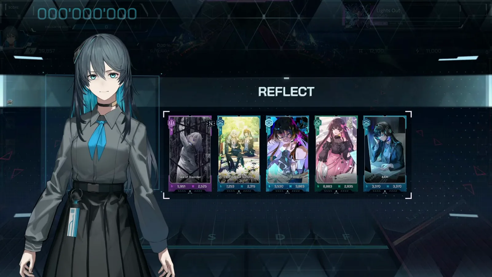 In Falsus REFLECT loadout listing the five encounter cards for a Lights Out ULT dive, score parked at 000'000'000