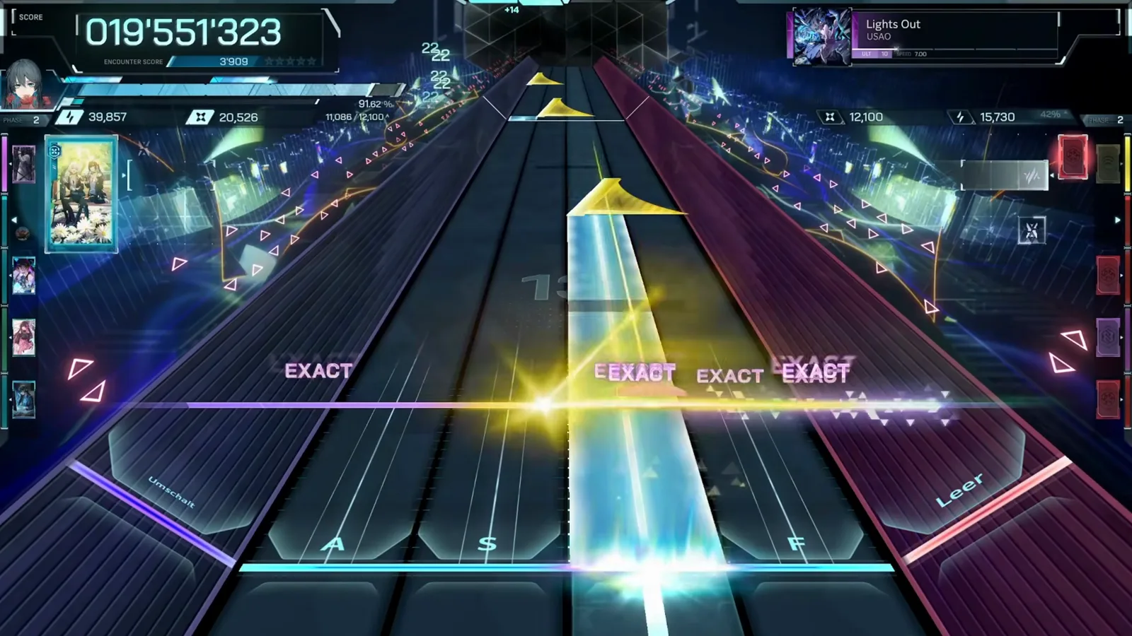 In Falsus Lights Out ULT gold flick wedges bursting across the judgement line in PHASE 2 at 019'551'323
