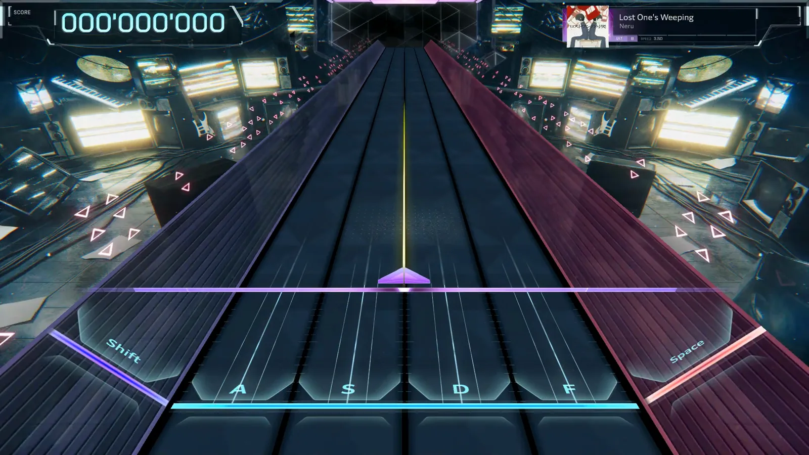 Lost One's Weeping's ULT 8 chart view stages an empty In Falsus highway at 000'000'000 with SPEED 3.50 in the panel