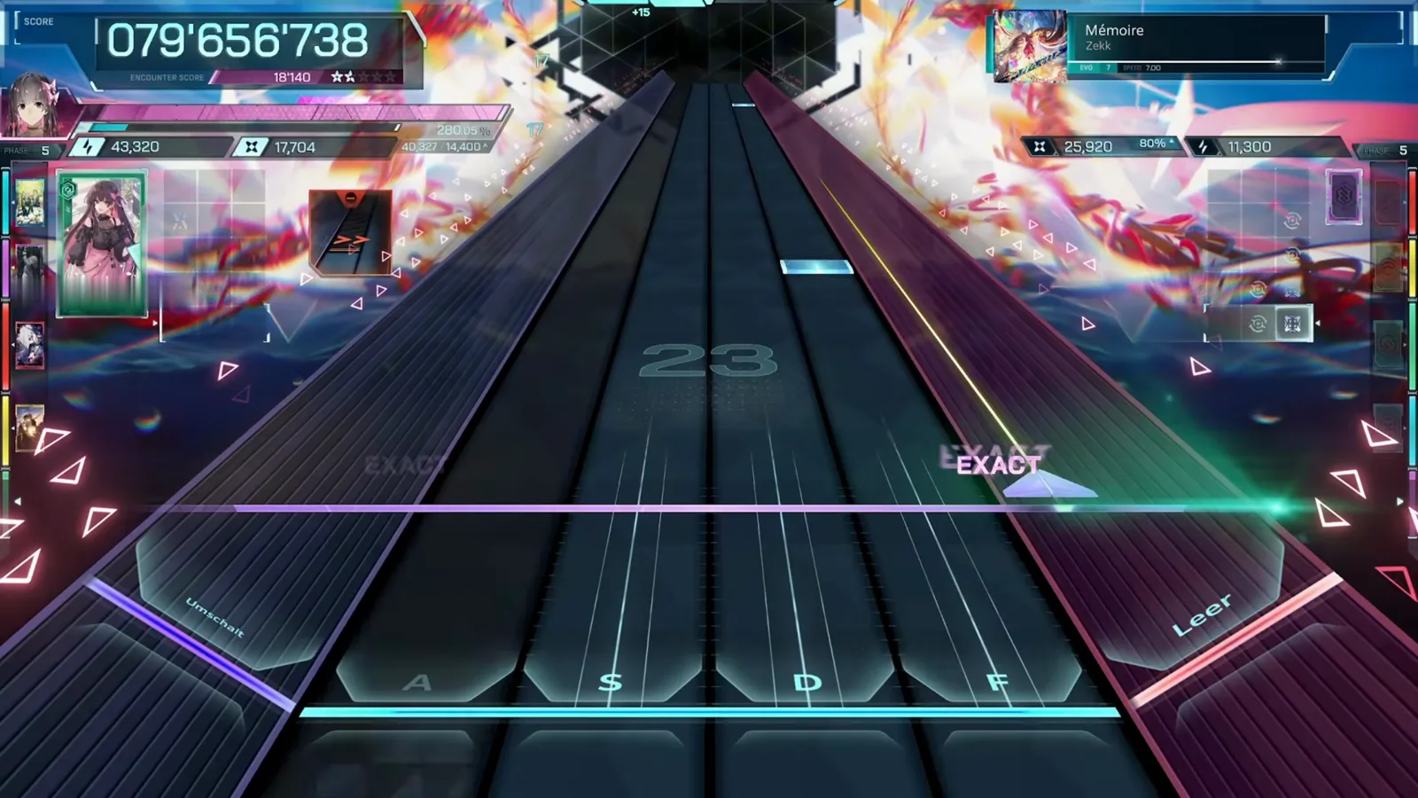 A green flick trace arcs toward the right rail in In Falsus Mémoire while the counter reads 079'656'798.