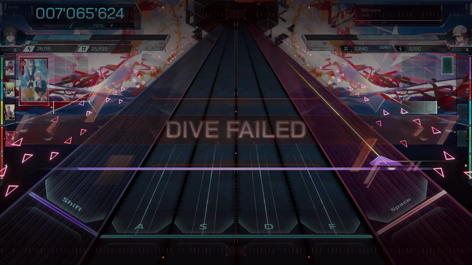 In Falsus のメモワールの遭遇戦が DIVE FAILED バナーで終わる瞬間——この状態からすぐリトライできる