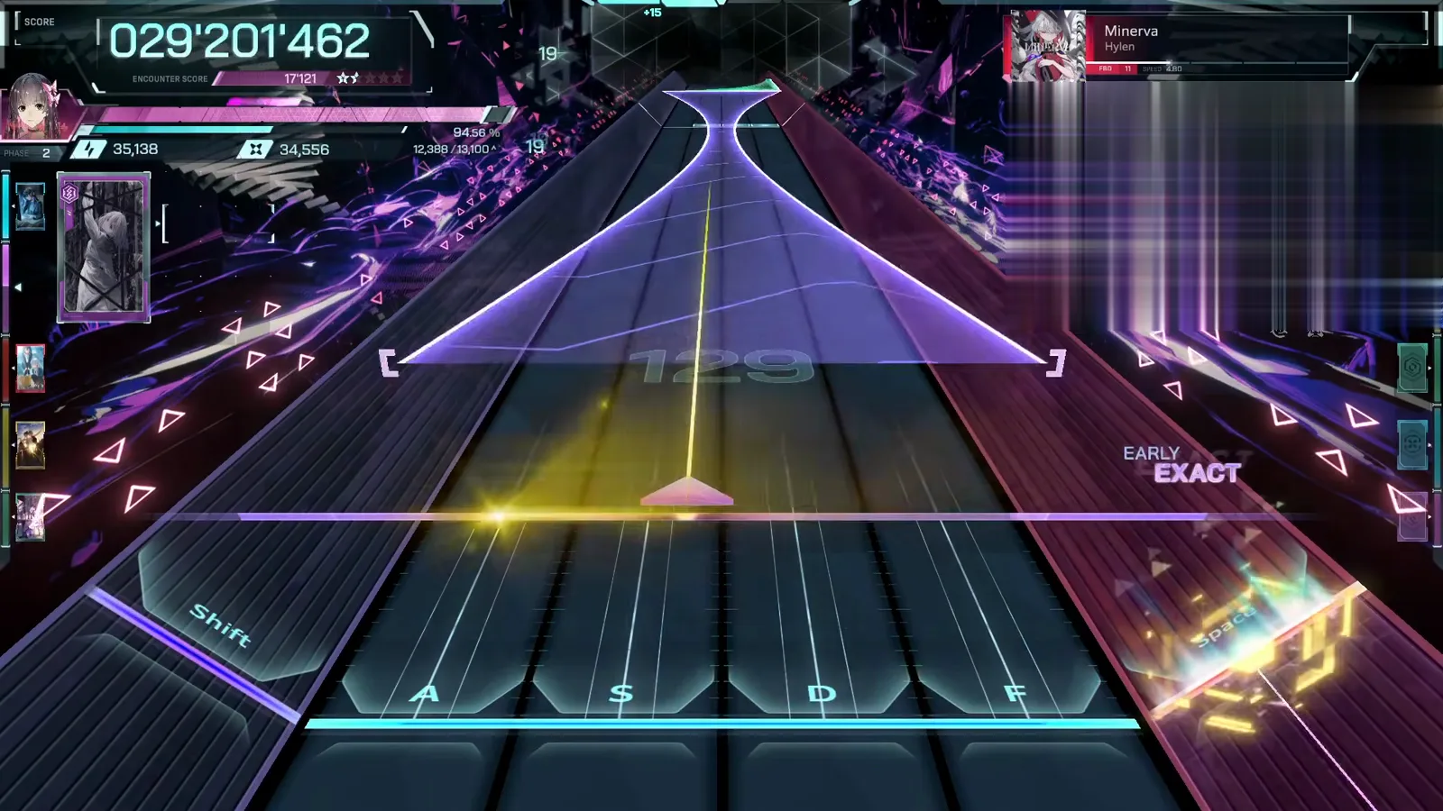 The full-width funnel A full-width violet funnel pours over the gold flick line in In Falsus Minerva FBD 11, gauge 94.56% of 13,100★