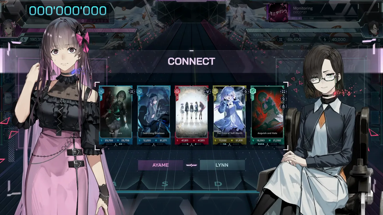 The CONNECT loadout splash CONNECT splash pairing AYAME with LYNN over the five-card loadout in In Falsus Monitoring ULT 8