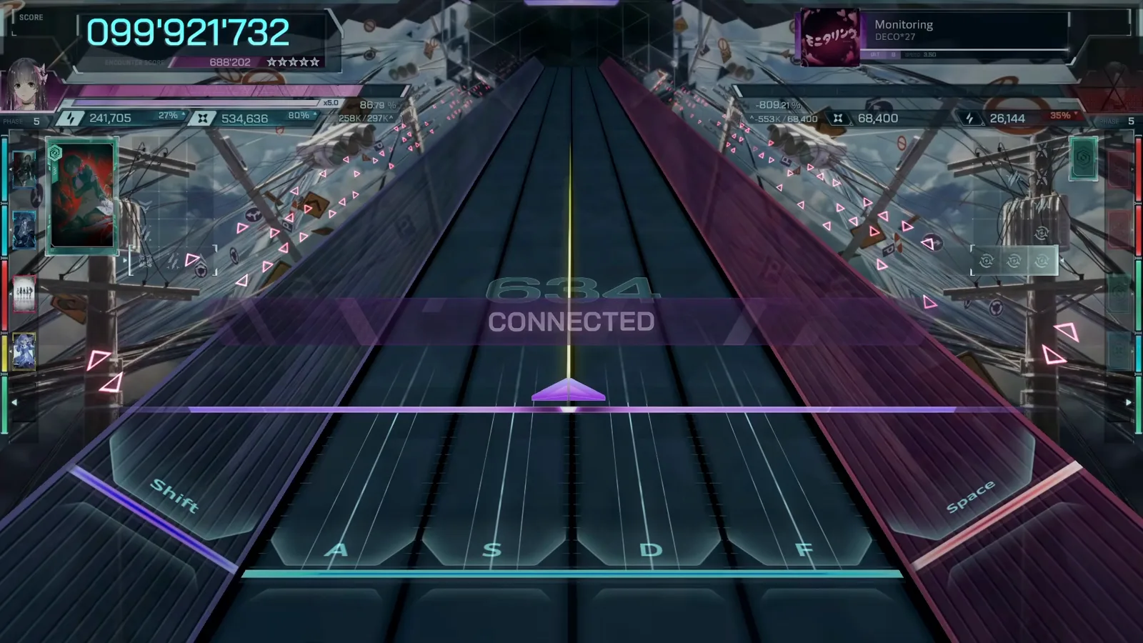 CONNECTED at the frozen HUD CONNECTED banner under the final watermark 634 at the frozen 099'921'732 HUD in In Falsus Monitoring ULT 8