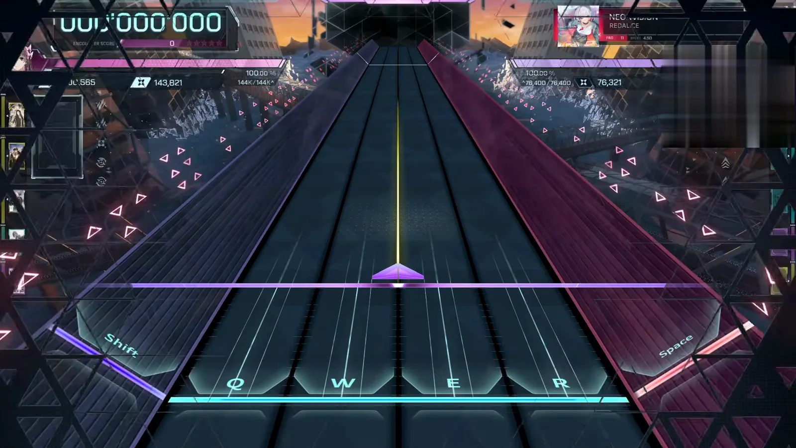 The staged highway at zero In Falsus NEONViSION FBD 11 staged at 000'000'000 with the REDALiCE FBD 11 SPEED 4.50 panel and a dim five-star rail
