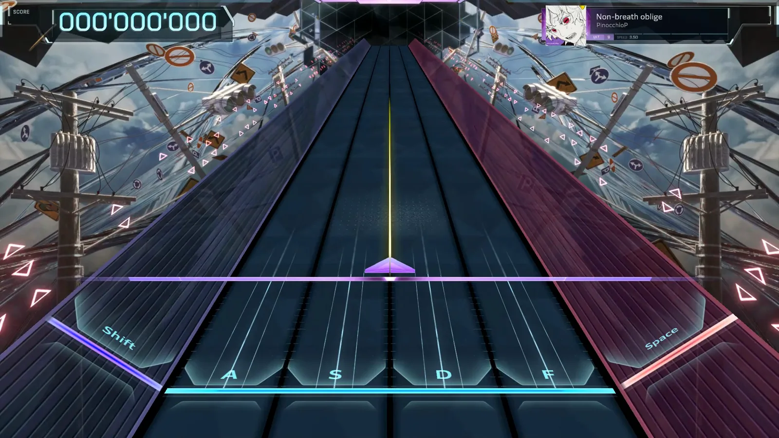 Staged at zero Non-breath oblige's ULT 9 chart view stages an empty In Falsus highway at 000'000'000 with SPEED 3.50 in the panel