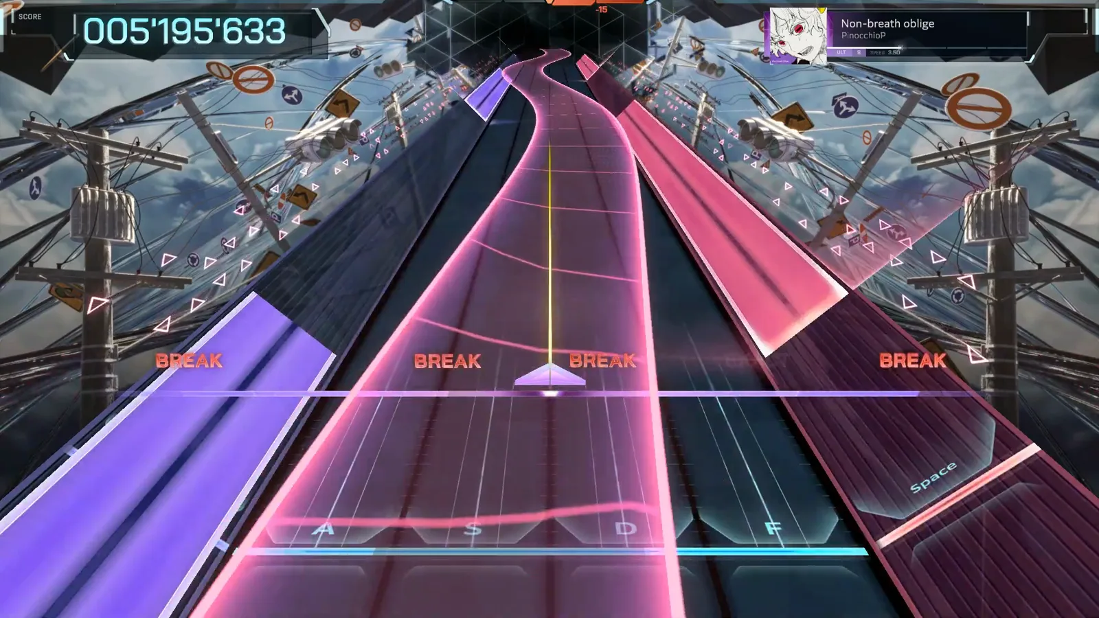 The wall spans every lane A full-width pink wall folds across every lane at 005'195'633, the widest ask of this ULT 9 chart in In Falsus
