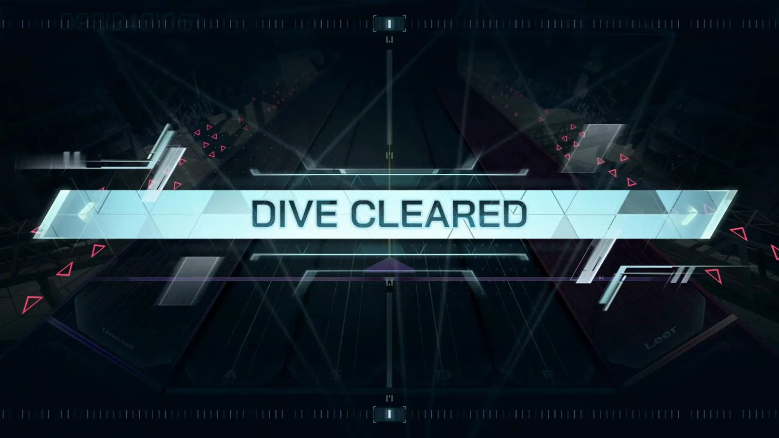 DIVE CLEARED 인 폴서스에서 Now I know ULT 10 런이 곡 끝까지 살아남은 뒤 어두운 육각 필드 위에 DIVE CLEARED 배너가 펼쳐진다