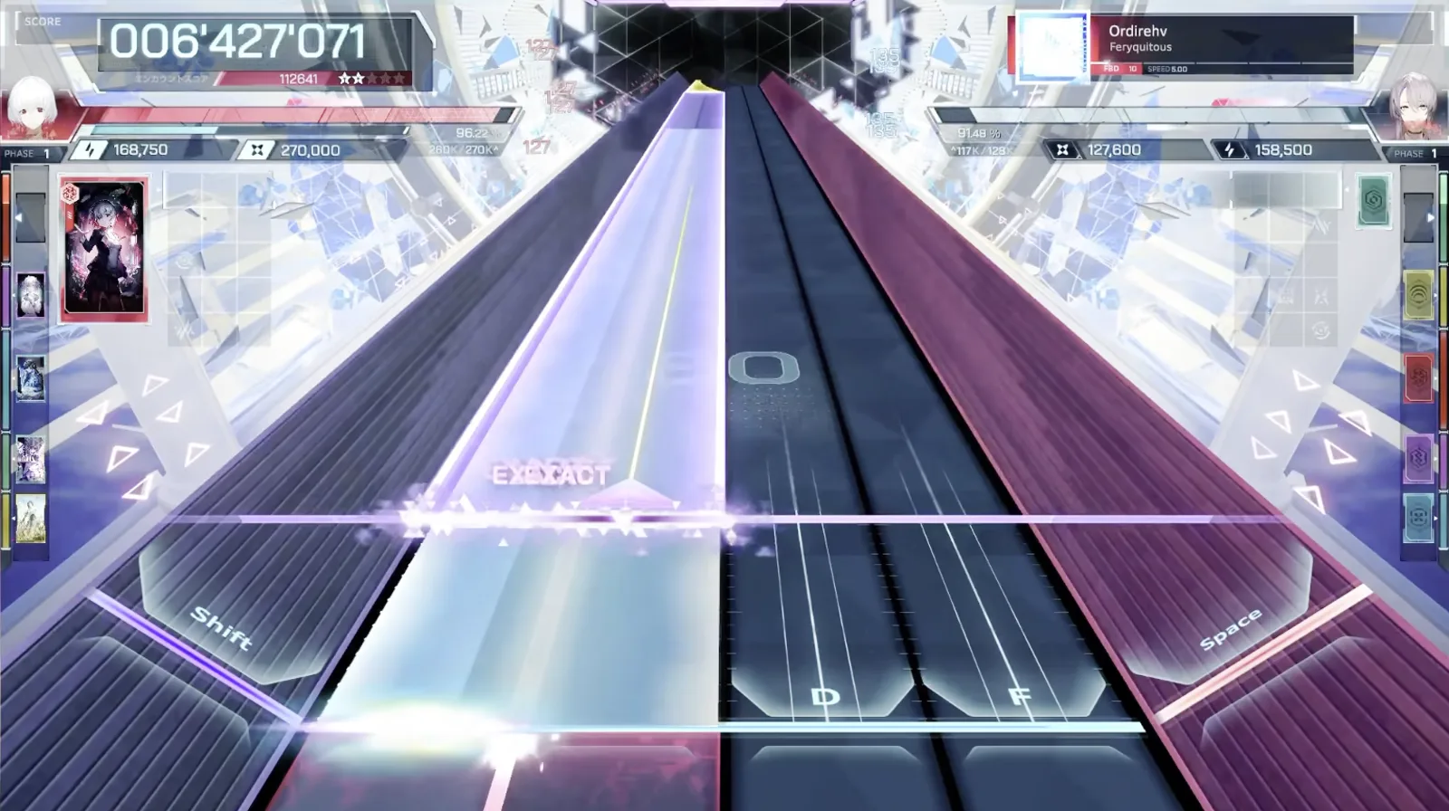 The opening beams First EXACT tags posting under a white beam in In Falsus's Ordirehv FBD 10 chart as the HUD cracks from zero