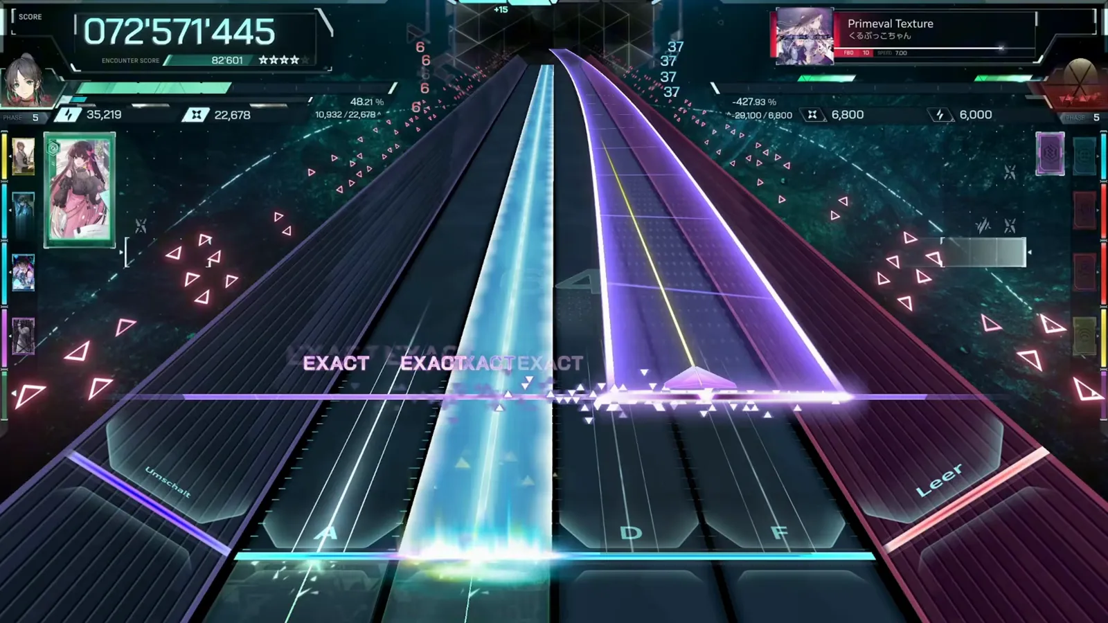 In Falsus Primeval Texture FBD 10 late chart with a cyan-white beam wall filling the S lane beside a wide violet slab at 072,571,445