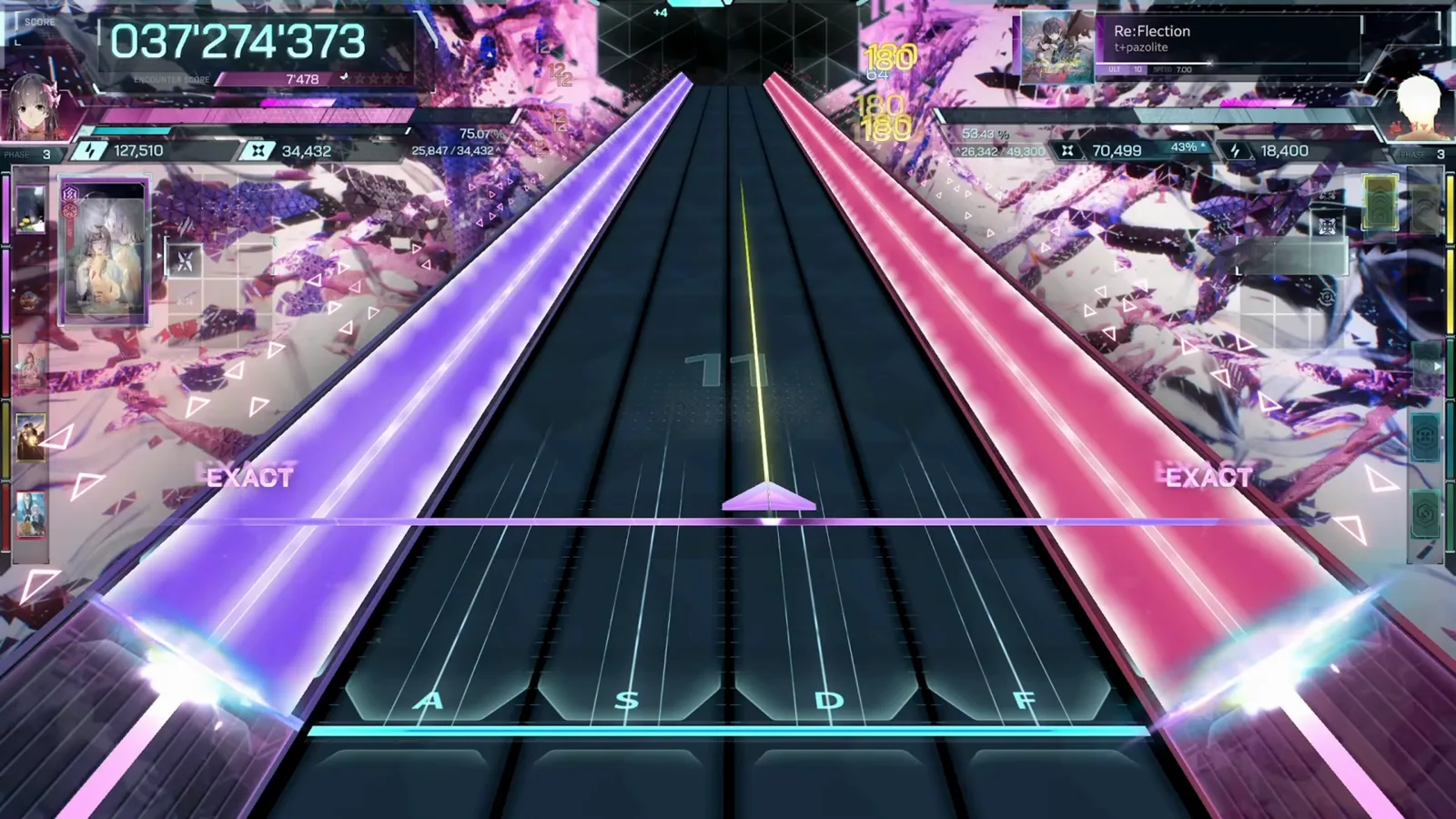 Re:Flection のインファルサス ULT 10 フィールドを紫とピンクのビームが並行して走る場面