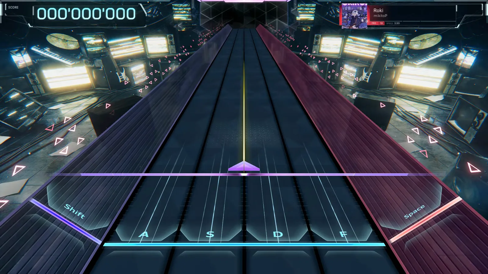Roki's FBD 13 chart view stages an empty six-lane highway in In Falsus with the score parked at 000'000'000