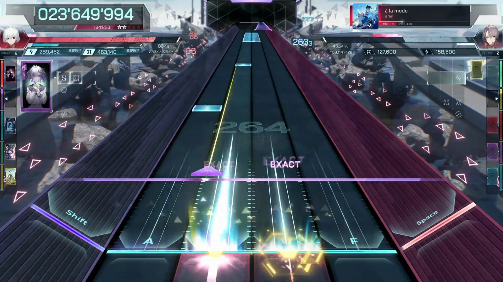 Step 3: Build and Maintain Unbroken Link Combos In Falsus highway interface showing a 616 Link combo counter between dual lane holds at live score 055,484,547
