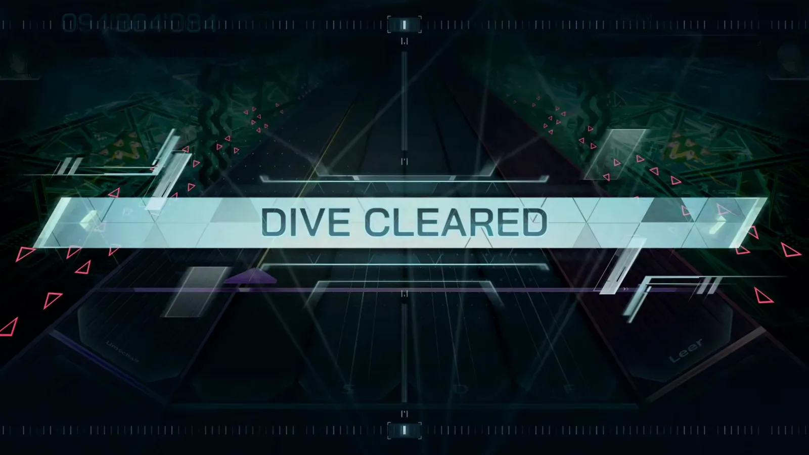 DIVE CLEARED banner DIVE CLEARED banner across the darkened TACTOM EVO 8 highway in In Falsus with the settled score 094'864'084 faded at top left