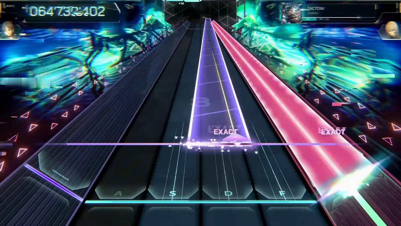 Violet and pink dual beams TACTOM EVO 8 dual beam bridge in In Falsus pairing a violet triangle beam with a wide pink beam down the Leer side lane