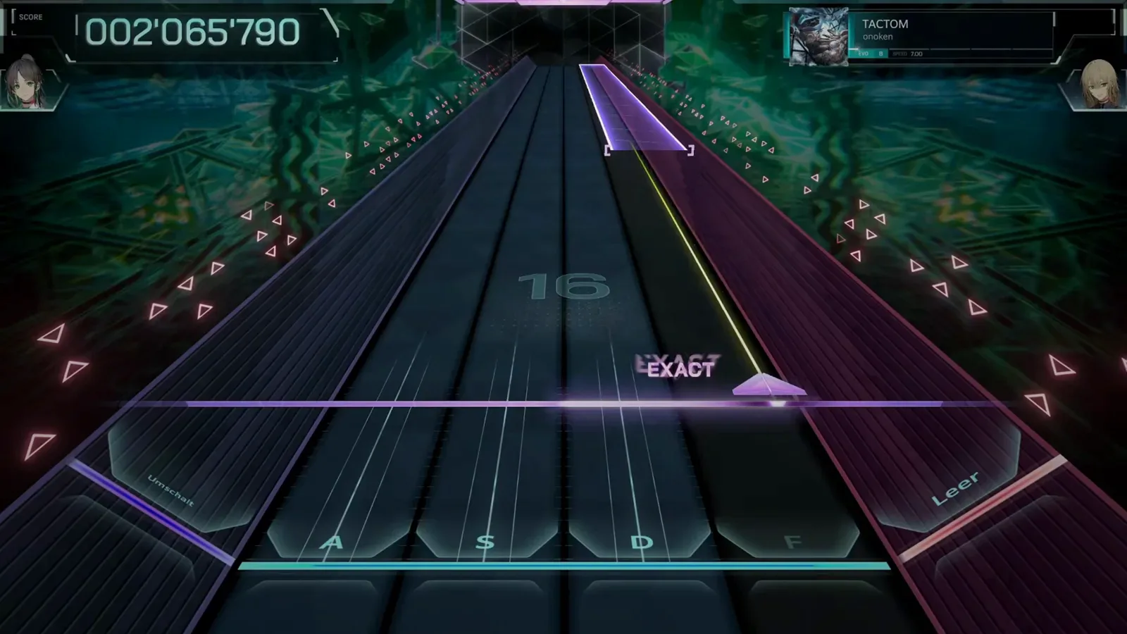 Opening taps at combo 16 In Falsus TACTOM EVO 8 opening taps at combo 16 with an EXACT judgement pop and a long purple beam entering the highway